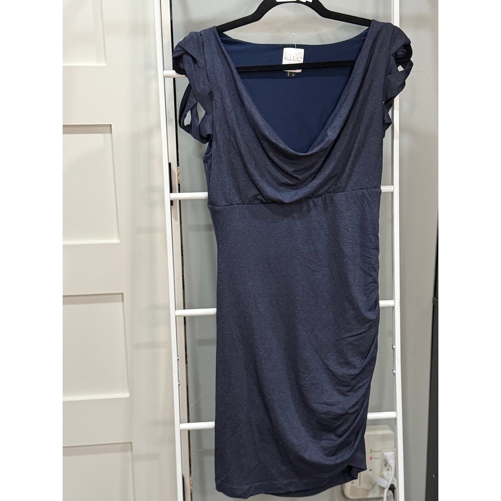 Nicole Miller‎ Studio Navy Blue Cowl Neck Ruched Cocktail Dress P XS